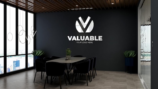 3d wall logo mockup in the modern office meeting room