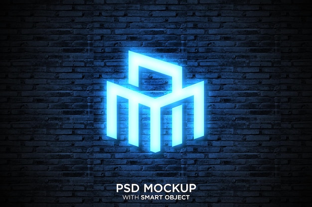 PSD 3d макет логотипа стены неоновый эффект