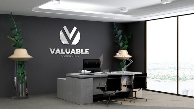 3d wall logo mockup in office business manager room