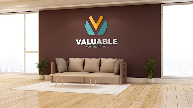 3d wall logo mockup in the office hotel lobby waiting room