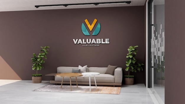 3d wall logo mockup in the office lobby waiting room