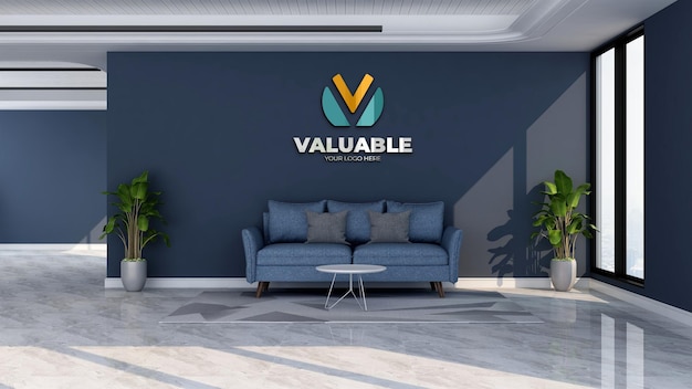 3d wall logo mockup in the office lobby waiting room