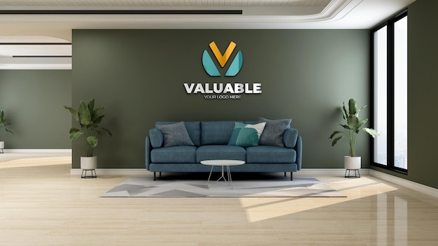 3d wall logo mockup in the office lobby waiting room