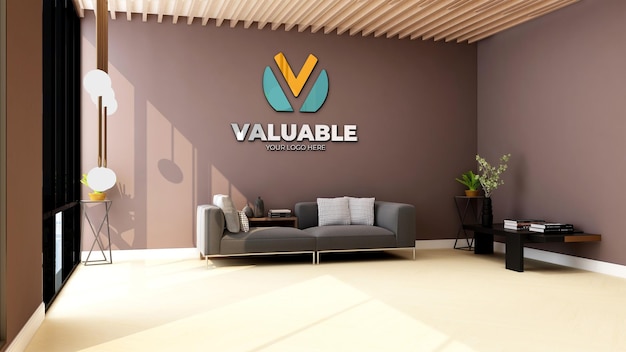 3d wall logo mockup in the office lobby waiting room