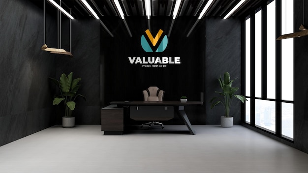 3d wall logo mockup in the office manager's room