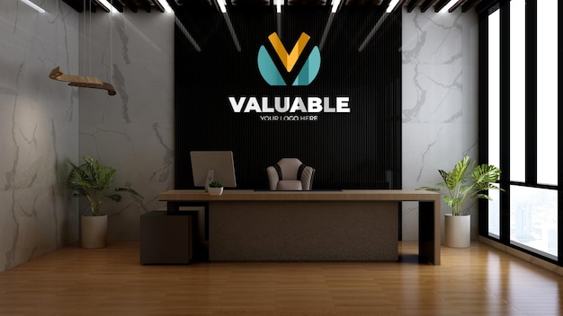 3d wall logo mockup in the office manager's room