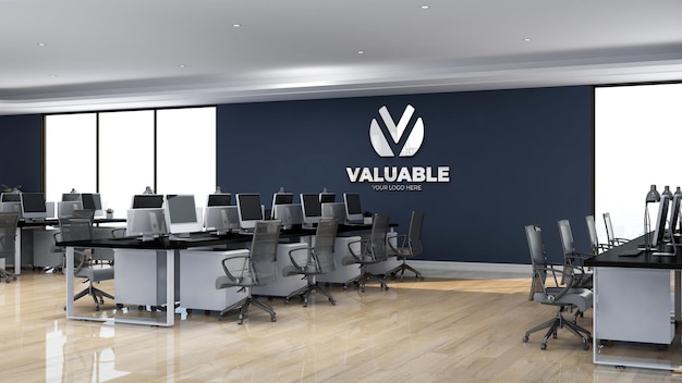 3d wall logo mockup realistic sign office workspace