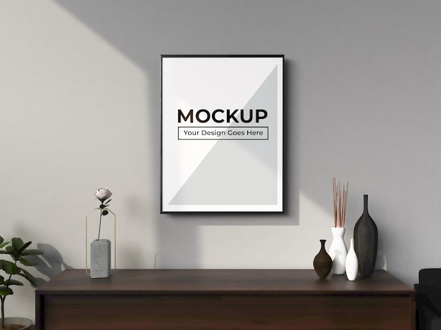 Mockup di parete 3d realistico mockup di fotogramma singolo soggiorno