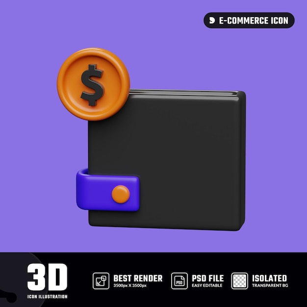 3d wallet with dollar coins