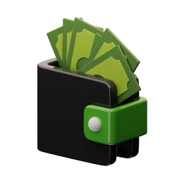 PSD 3d wallet with money icon isolated