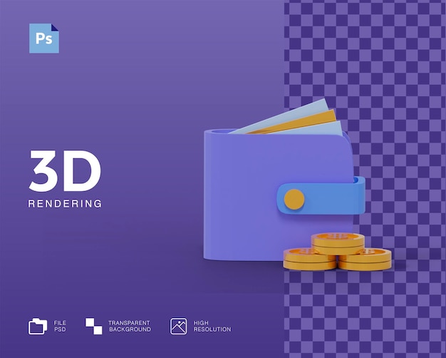 3d wallet with money icon