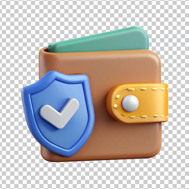 PSD 3d wallet with shield and padlock isolated