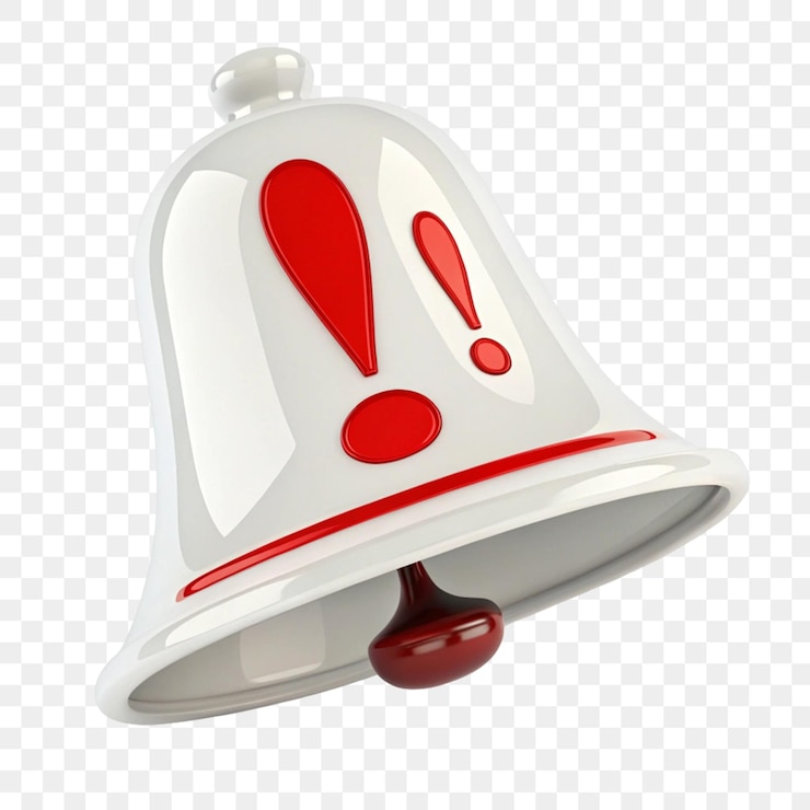 PSD 3d warning notification bell icon isolated on transparent background