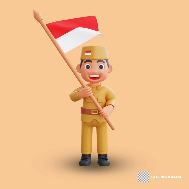 3d warrior character with indonesian independence day concept