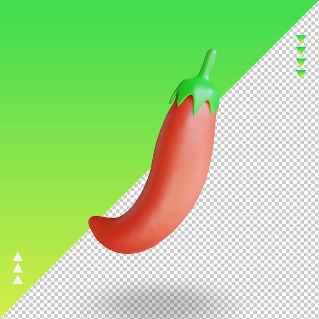 PSD 3d warzywa czerwone chilli renderujące prawy widok