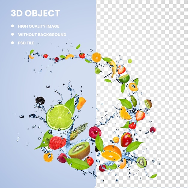 PSD 3d 果物と果物と水の上の水