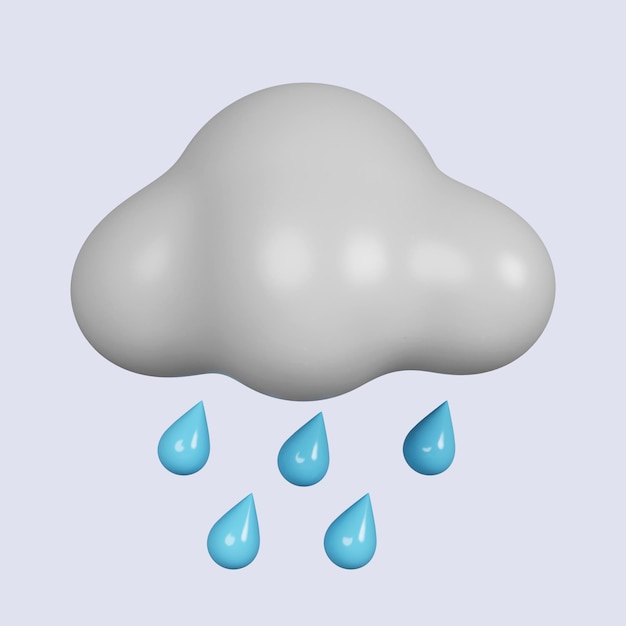 3d weather cloud with rain rainy day icon isolated on gray background 3d rendering illustration clipping path
