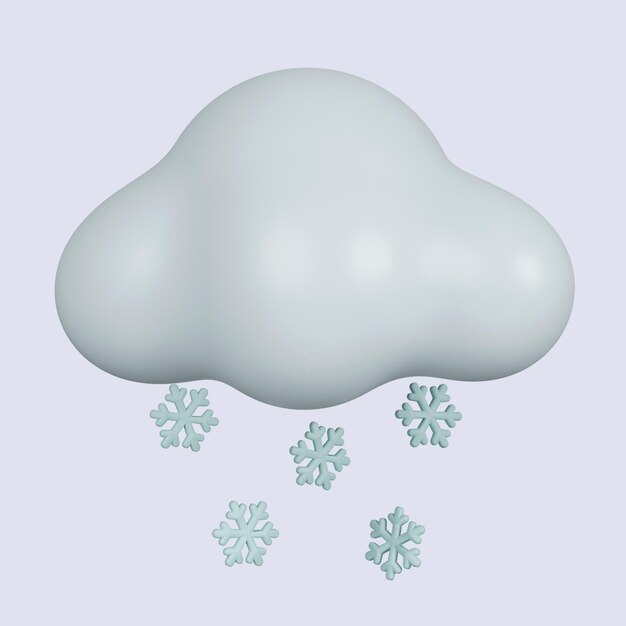 PSD 3d weather cloud with snowflakes snowy day icon isolated on gray background 3d rendering illustration clipping path