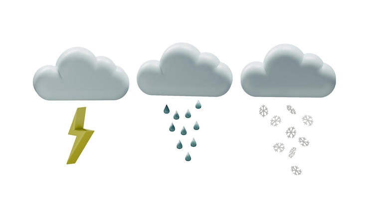 PSD 3d weather set cloud rain snow and lightning icons