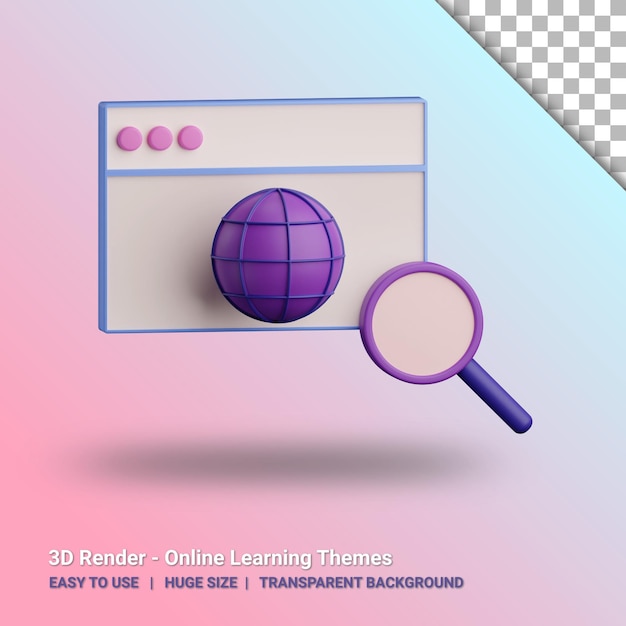 3d web browser illustration with transparent background
