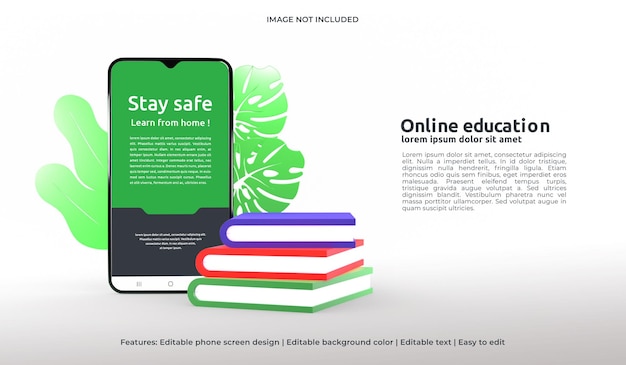 PSD 3d web design mockup of online education