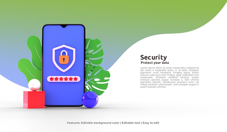 PSD 3d web design template of protect your data