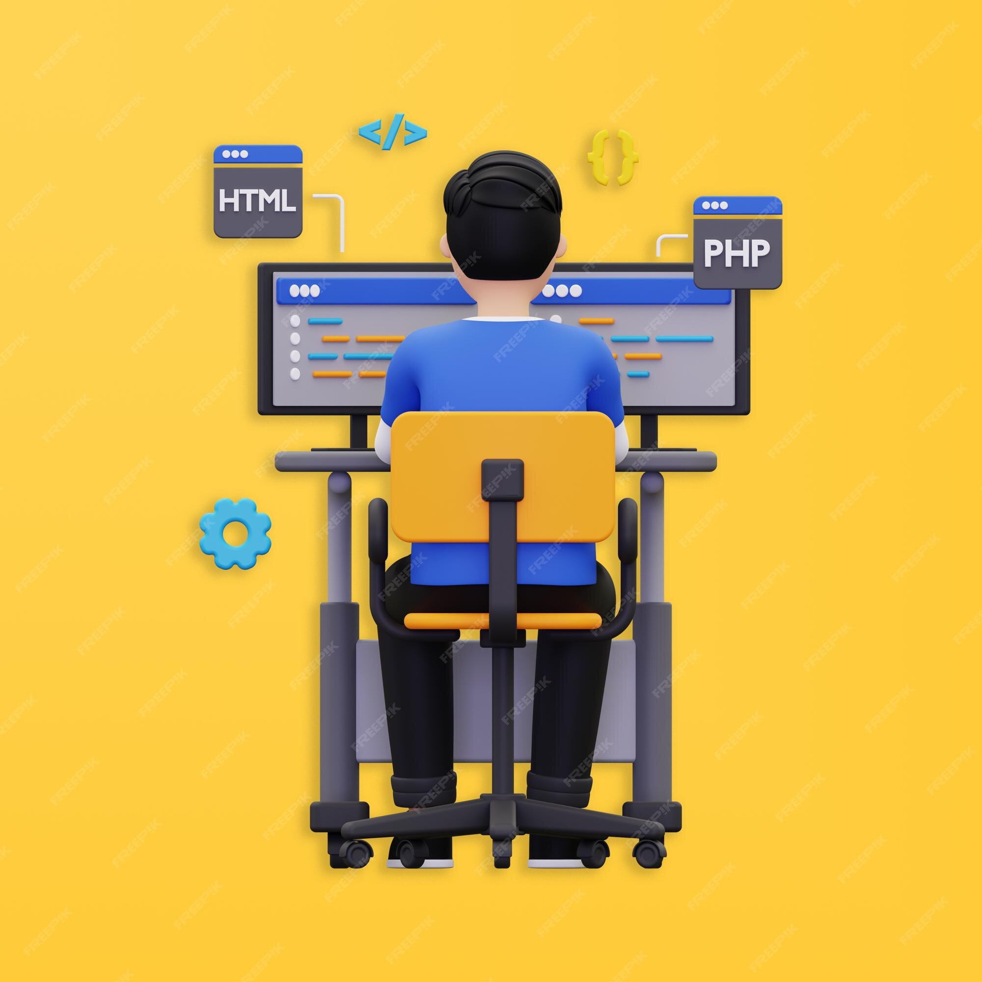 Premium PSD | 3d Web developer working on project illustration