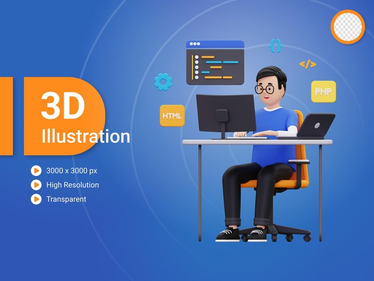 3d веб-разработчик работает над иллюстрацией проекта