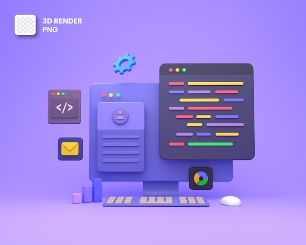 PSD 3d веб-разработка или разработка программного обеспечения или кодирование и программирование веб-дизайна