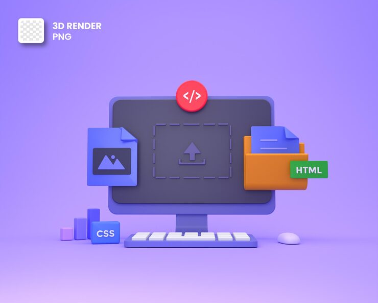 PSD 3d web development or software development or web design coding and programing