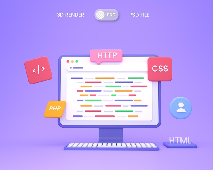 PSD 3d web development or software development or web design coding and programming