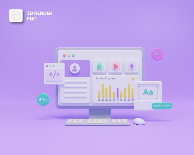 PSD 3d web development or software development or web design user interface ui or coding and programming