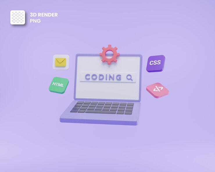 PSD 3d 웹 개발 또는 소프트웨어 개발 또는 웹 디자인 사용자 인터페이스 ui 및 프로그래밍 코딩