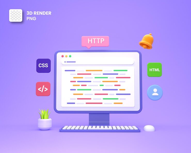 PSD 3d web development or software development or web design user interface ui and programming coding