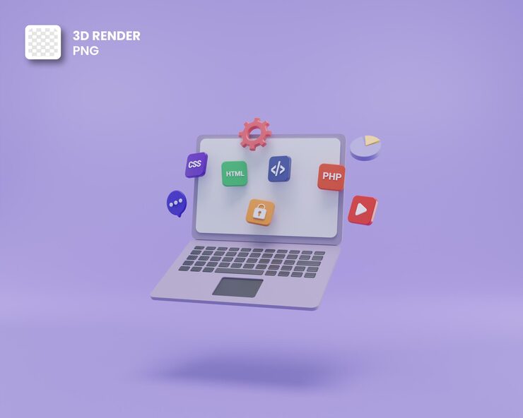 PSD 3d web development or software development or web design user interface ui and programming coding