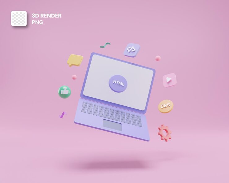 PSD 3d web development or software development or web design user interface ui and programming coding