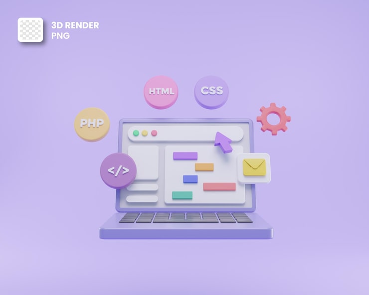PSD 3d web development or software development or web design user interface ui and programming coding