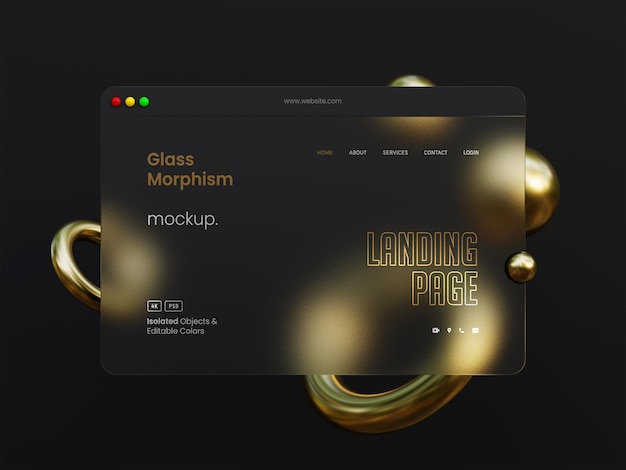 PSD mockup di interfaccia web 3d con morfismo di vetro