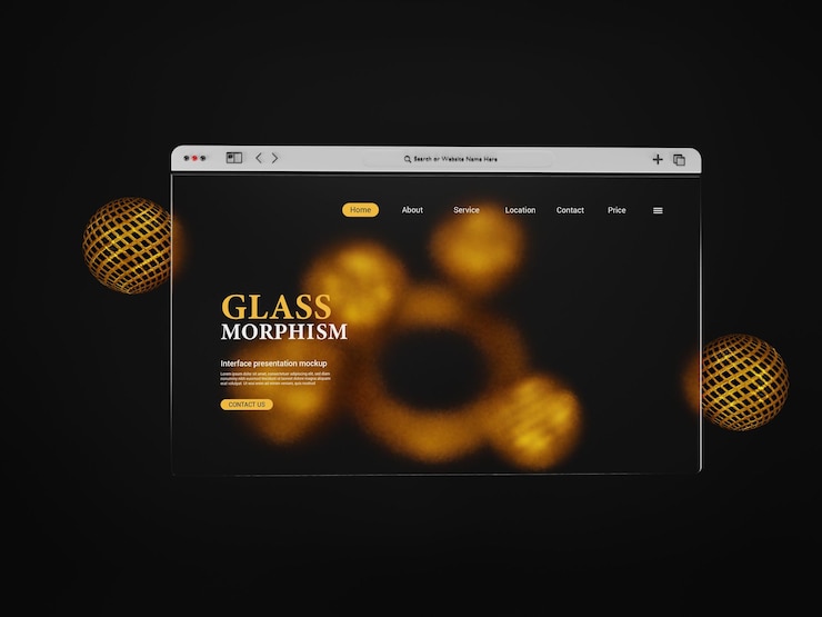 PSD 3d web interface presentation mockup with blurred or frosted glass morphism effects