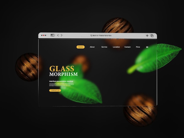 PSD 3d макет презентации веб-интерфейса с эффектами морфизма размытого или матового стекла