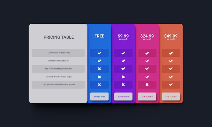 PSD 3d web pricing table template for business
