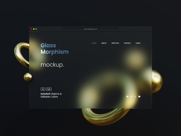 PSD 3d-webinterface mockup met glasmorfisme