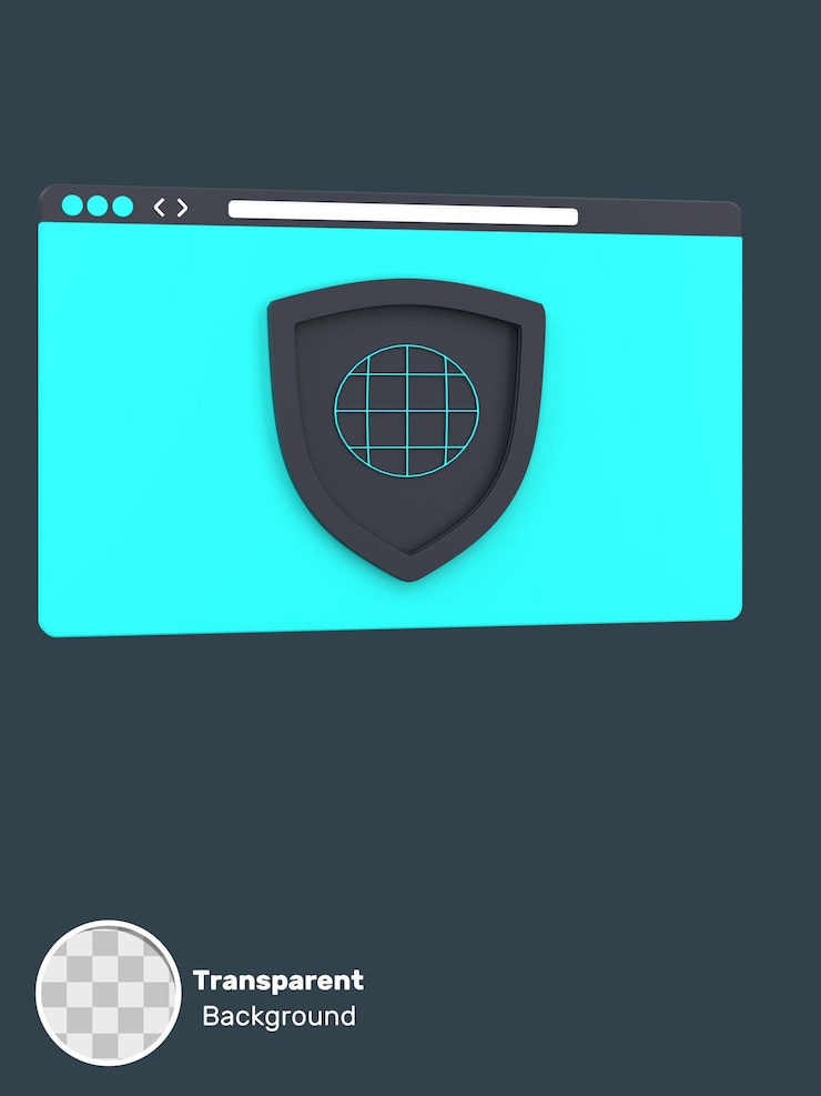 PSD 3d website and defend for web protection transparent background
