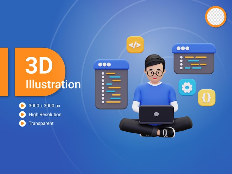 Разработчик 3d-сайта работает над иллюстрацией ноутбука