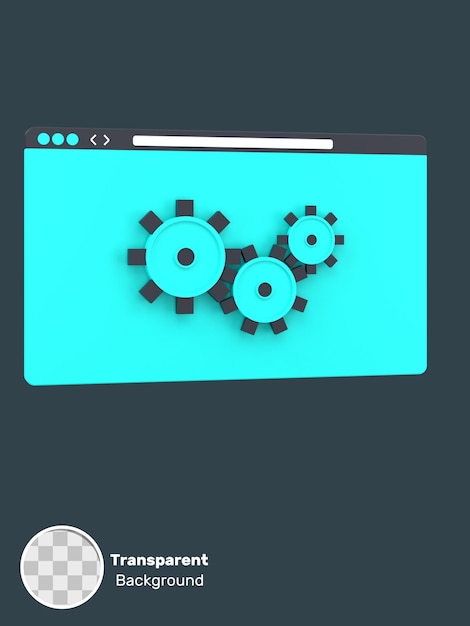 PSD 3d website and gear for web optimization transparent background