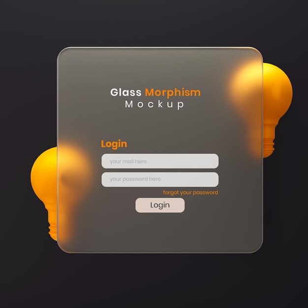 PSD presentazione dell'interfaccia del sito web 3d mockup glassmorphism con effetto morfismo in vetro sfocato o smerigliato