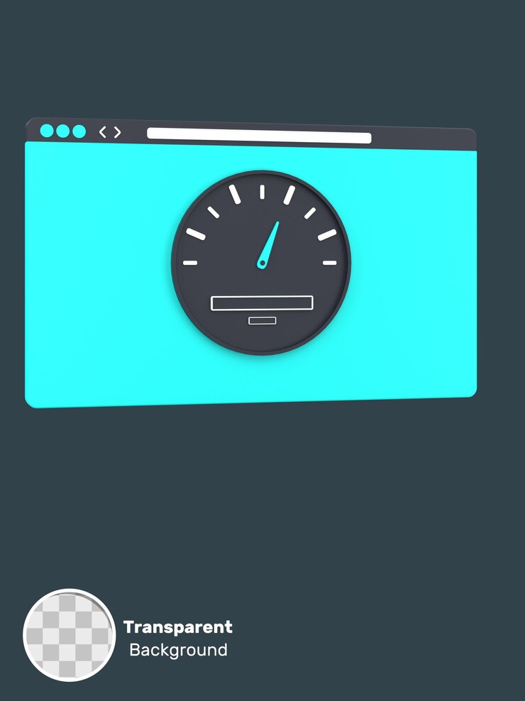 PSD 3d website and speed meter for web performance transparent background