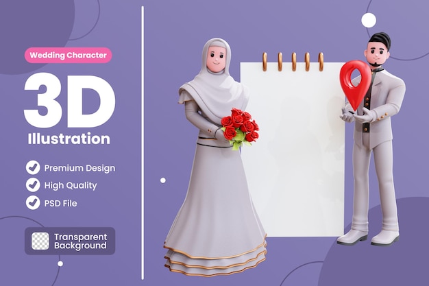 PSD 3d wedding couple character illustration