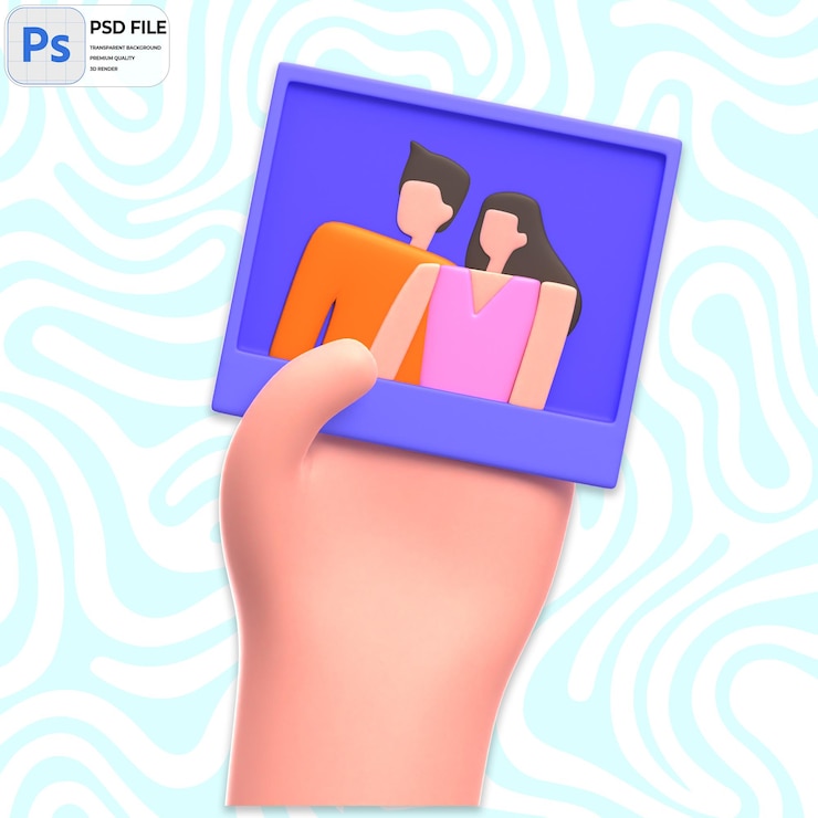 PSD 3d wedding couple photo illustration render icon isolated png