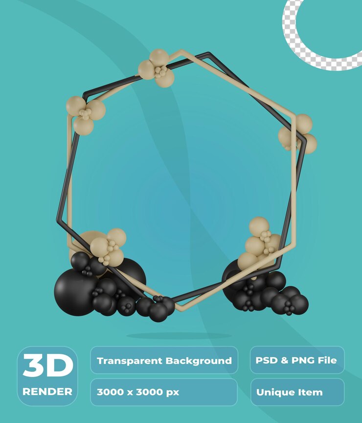 PSD 3d иллюстрация свадебного геометрического украшения с прозрачным фоном 3d рендеринг